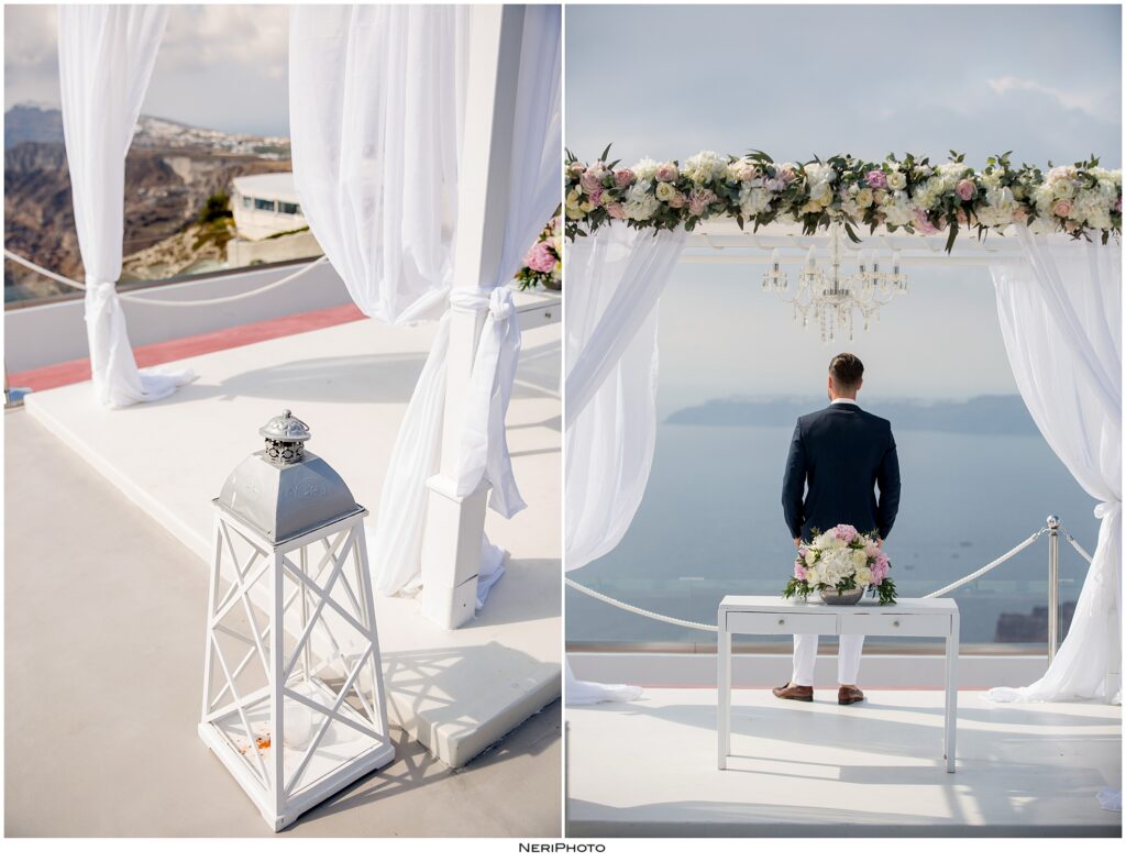 Groom at the altar at santorini gem
